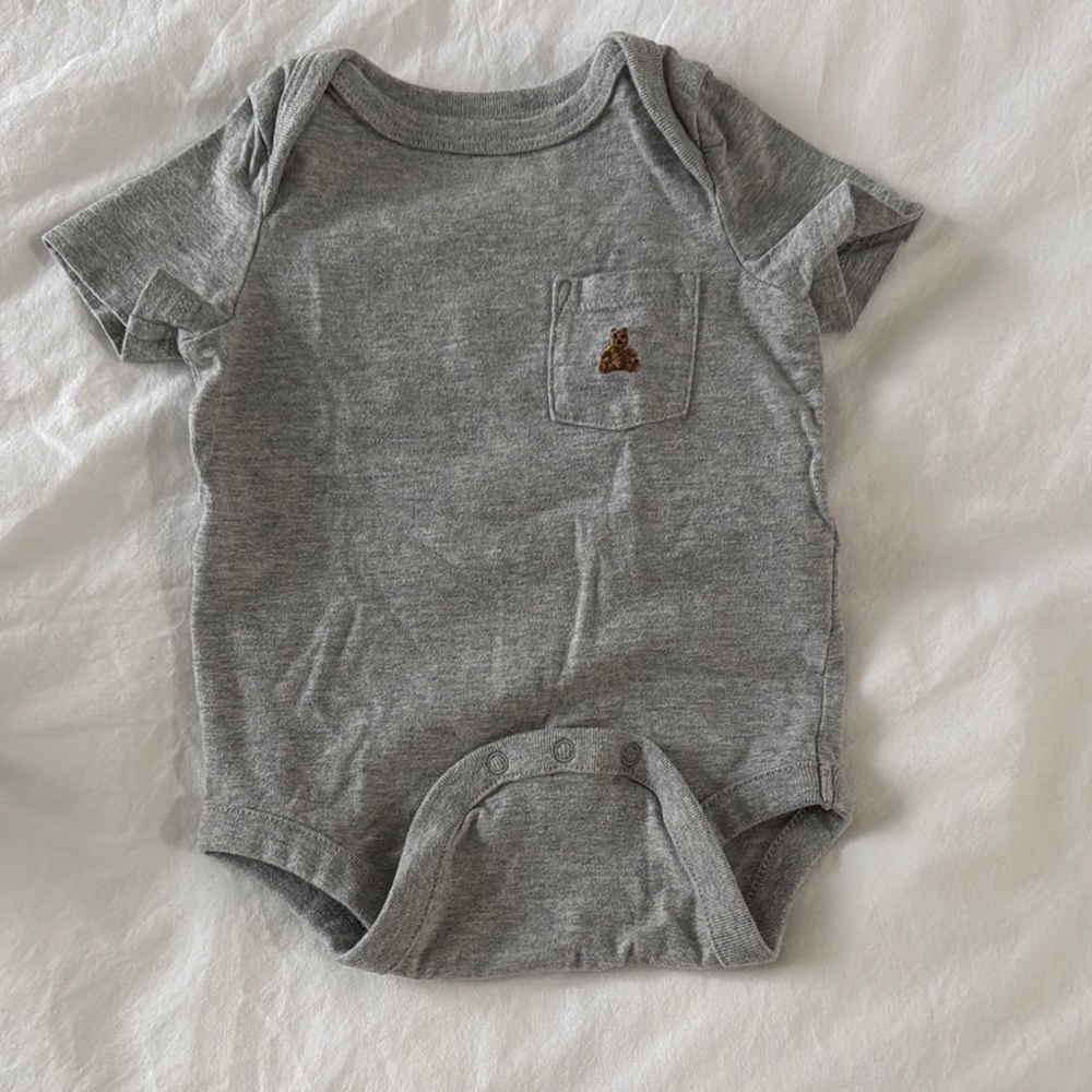 Gray Baby Onesie with Bear Patch